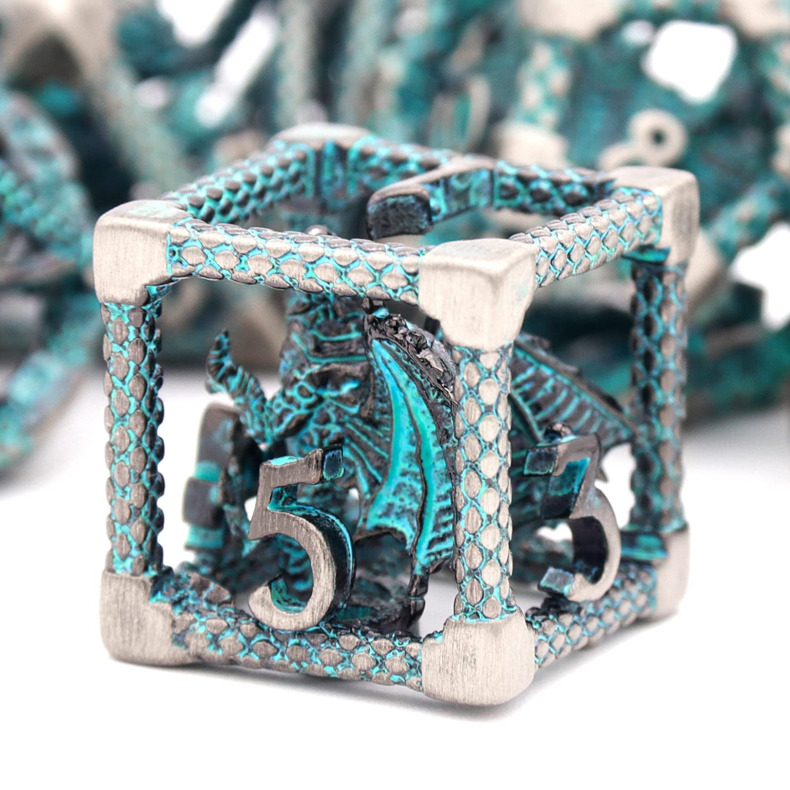 Dadi D&D Hnccesg Set Metallo Poliedrici Vuoti Drago 3D