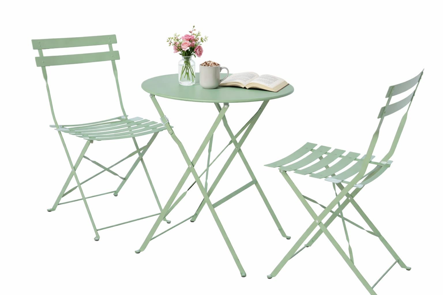 Set Cortina Bistrot da Giardino - Tavolo e 2 Sedie Pieghevoli, Verde