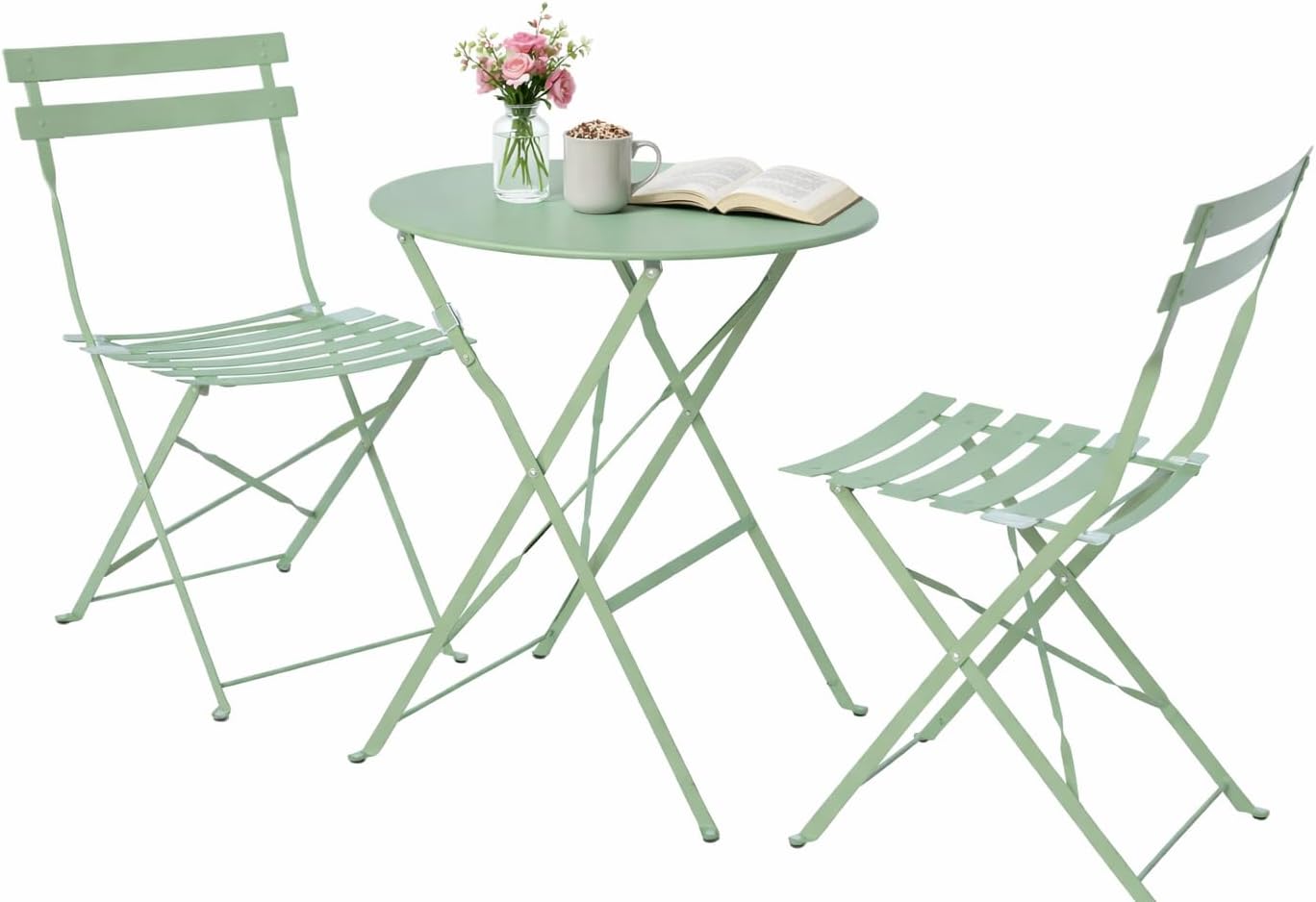 Set Cortina Bistrot da Giardino - Tavolo e 2 Sedie Pieghevoli, Verde - immagine 1