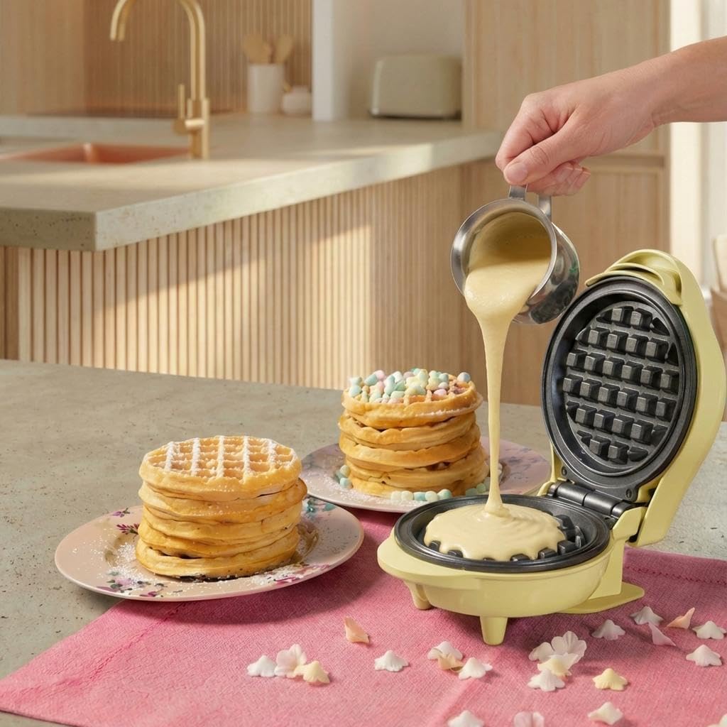Bestron Waffle Maker Mini Ø10 cm 550W, Giallo - immagine 7