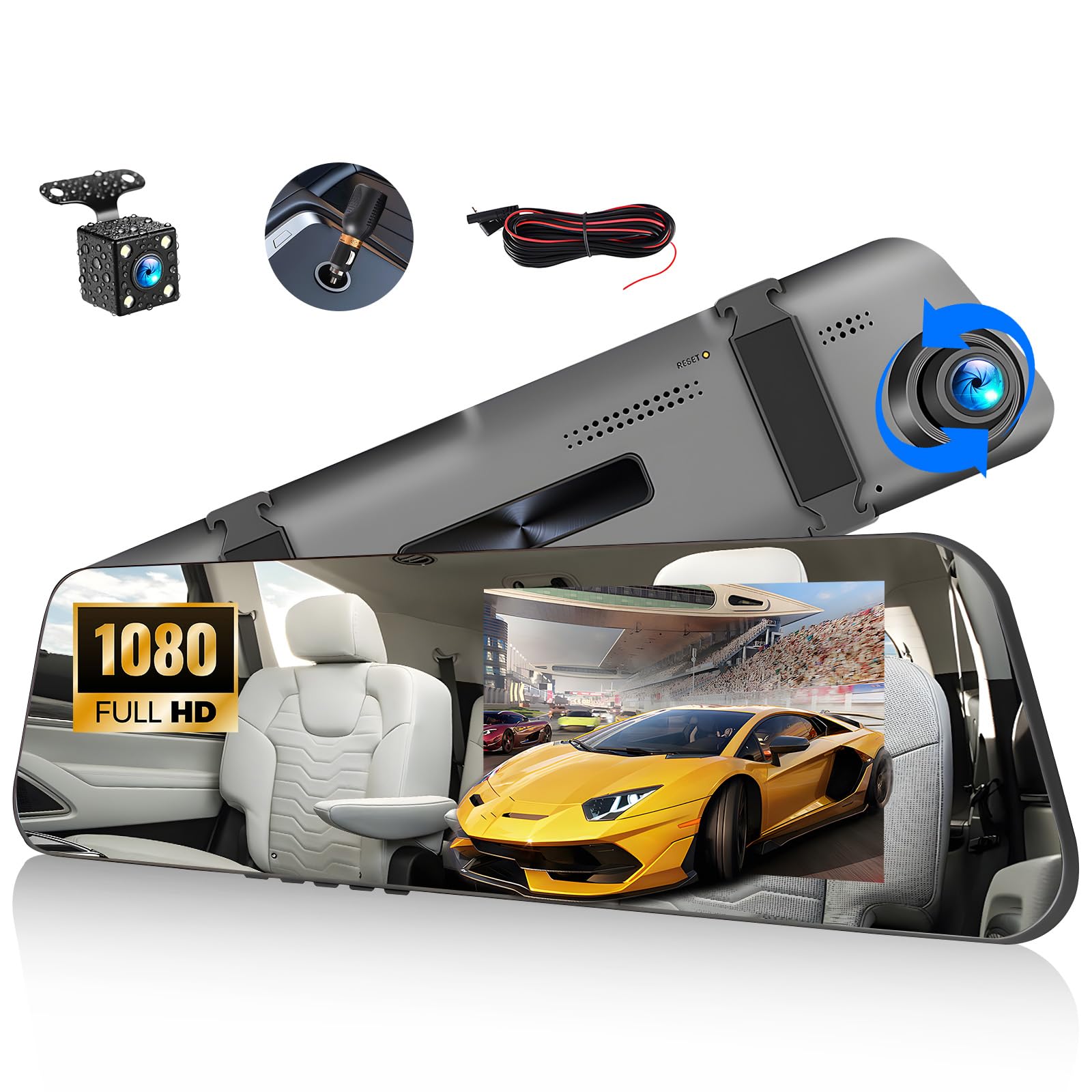 Camecho Dashcam Specchio Retrovisore 4,5" Full HD 1080P