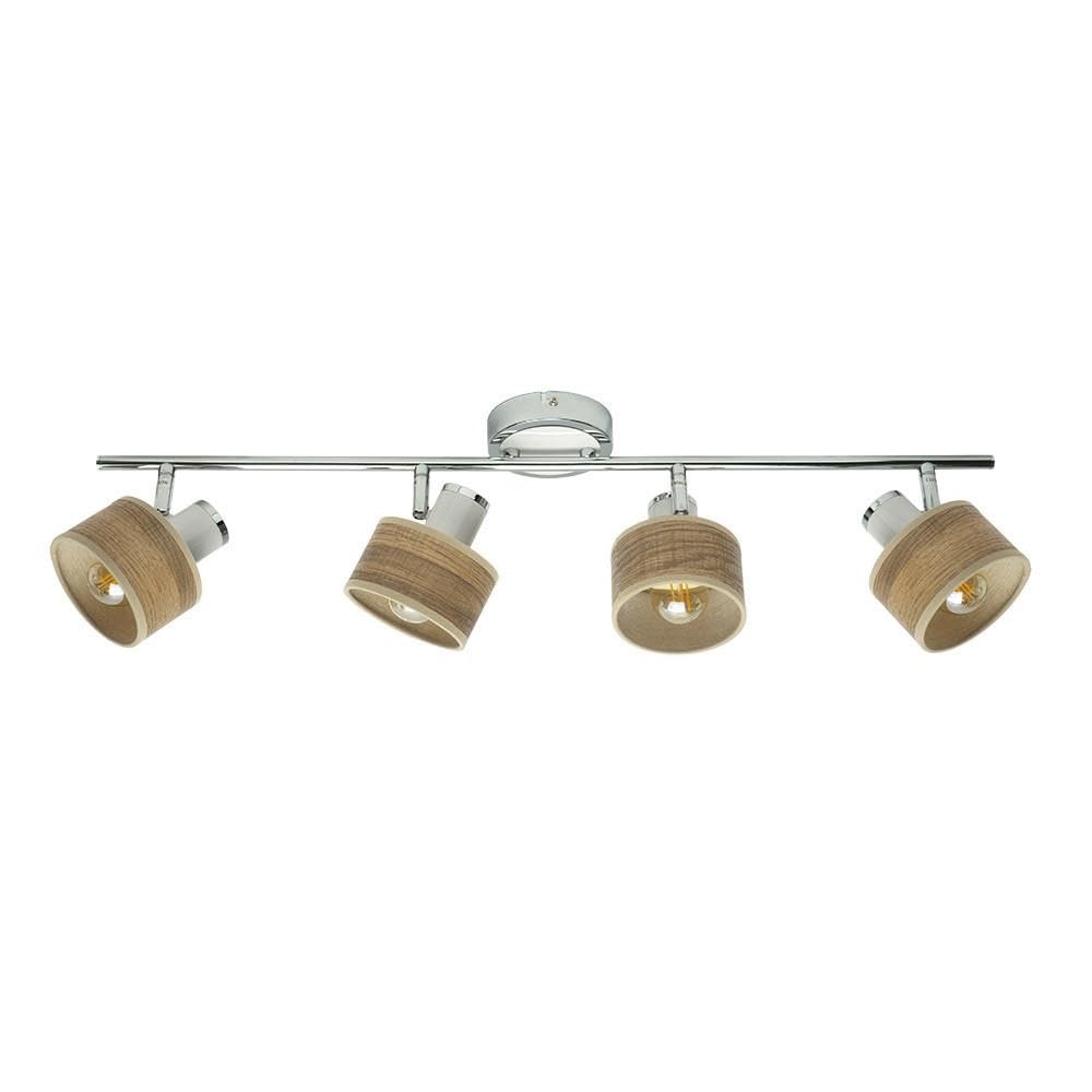 Ciabatta Nando 4xE14 in cromo bianco con legno chiaro