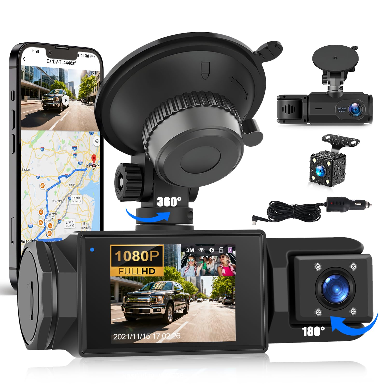Sixtop Dash Cam Auto 3 Canali 1080P con App