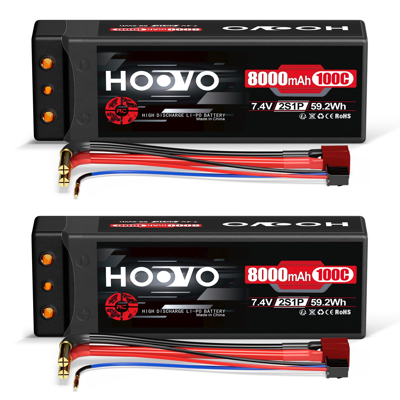 Hoovo 2S Batteria Lipo 7,4V 100C 8000 mAh Hardcase (2 pz)