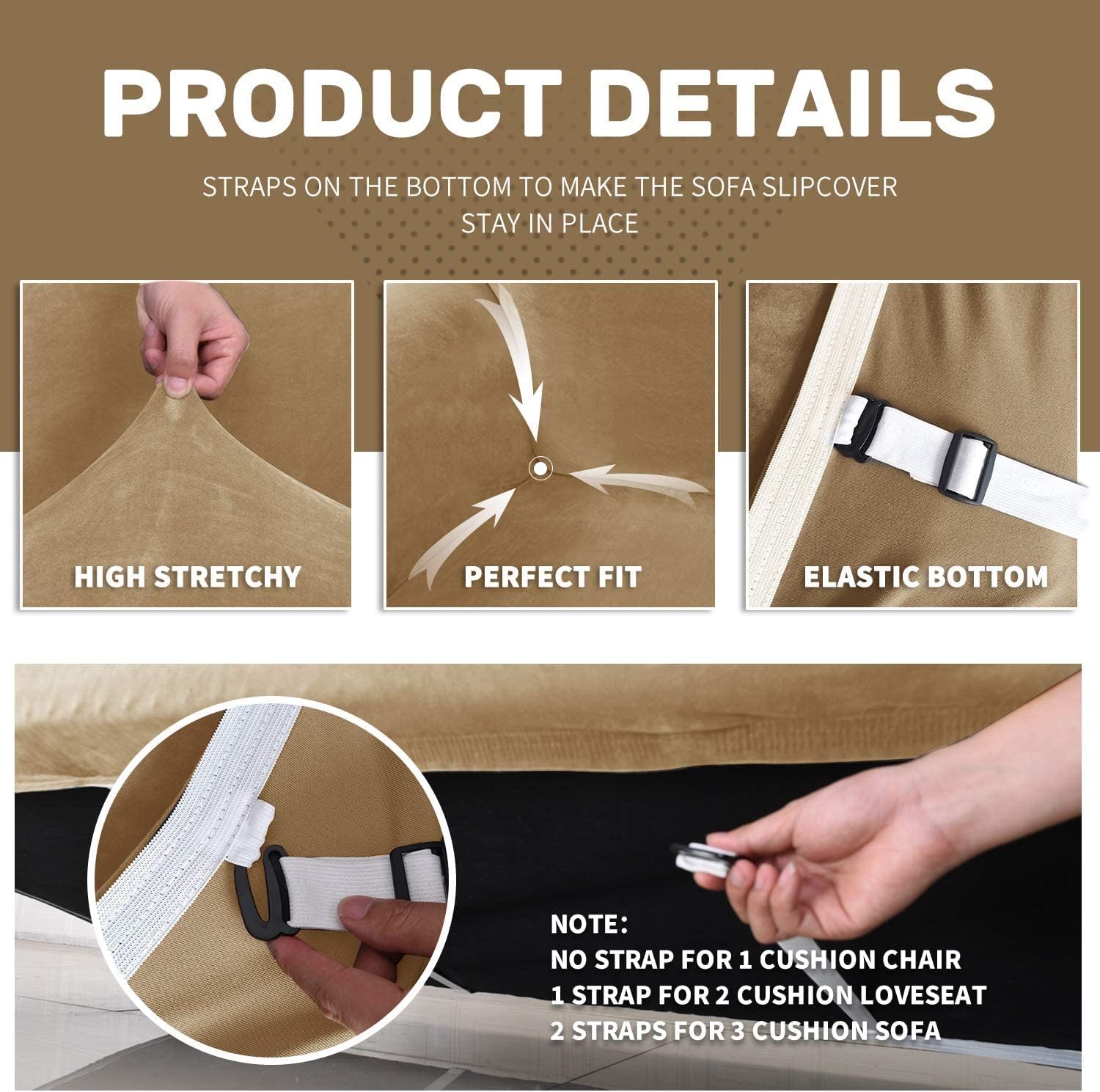 CHELZEN Copridivano Velluto Extra Large 4 Posti, Cammello - immagine 3