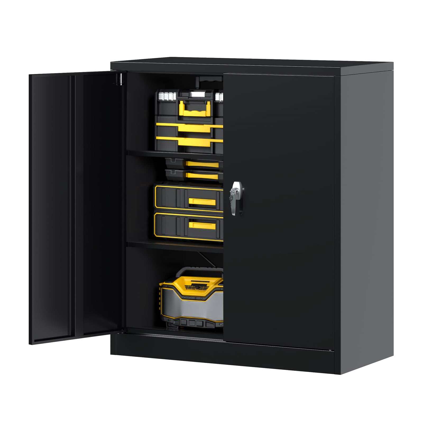 kavey Armadietto portadocumenti, armadietto da ufficio con 2 ante, multiuso, per soggiorno, studio, nero