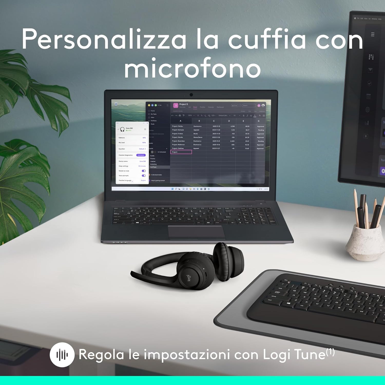 Logitech Zone 300 - Cuffia Wireless Bluetooth, Nero - immagine 9