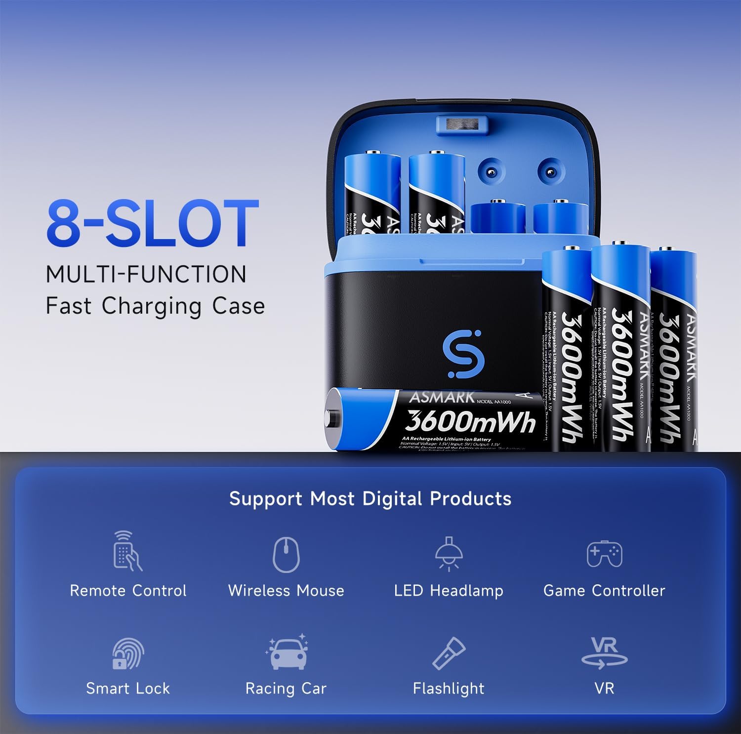 Batterie AA Litio Ricaricabili 3600mWh (8 pezzi) - immagine 3