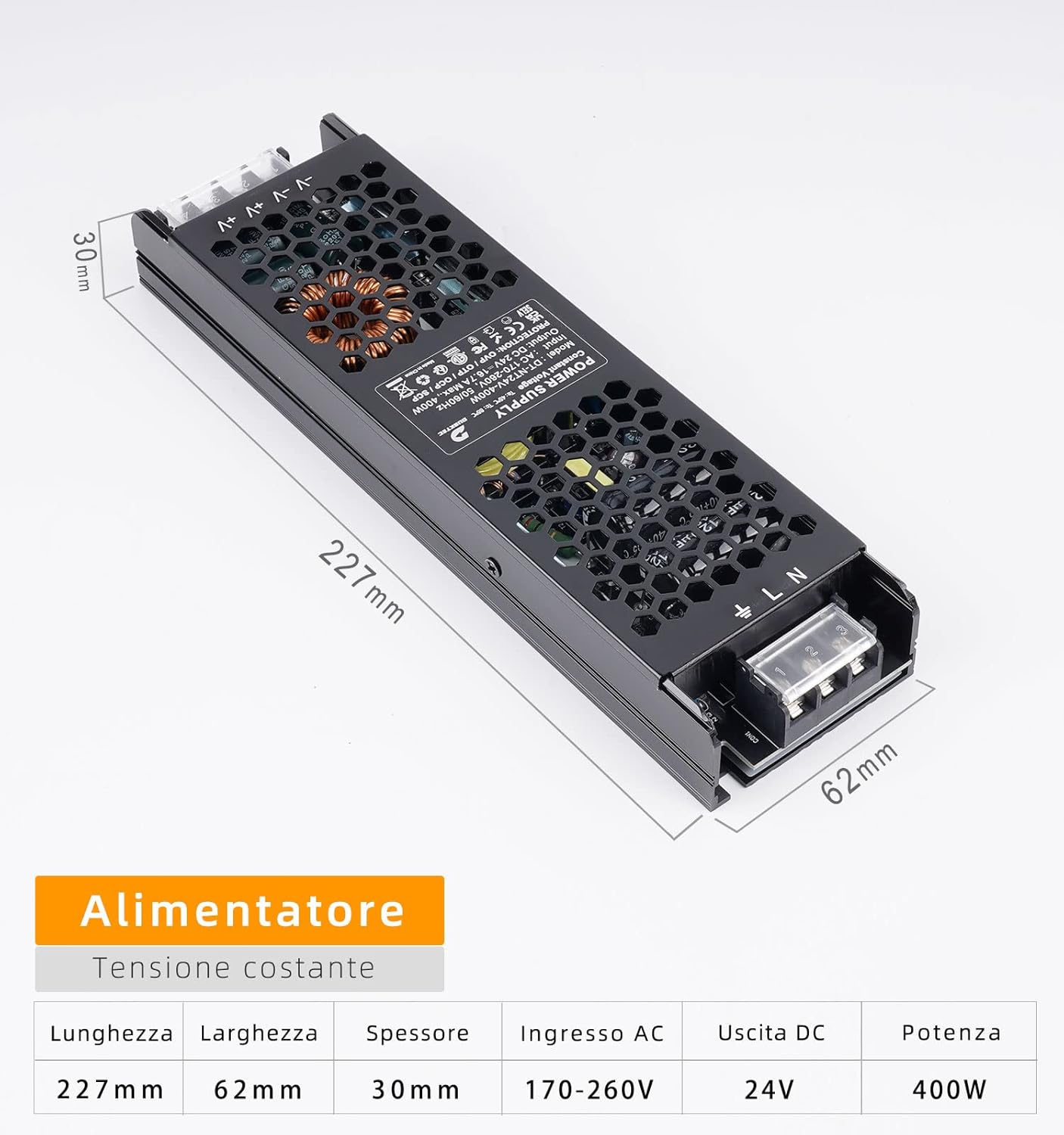 Dusktec Alimentatore 24V 400W 16,7A - immagine 2