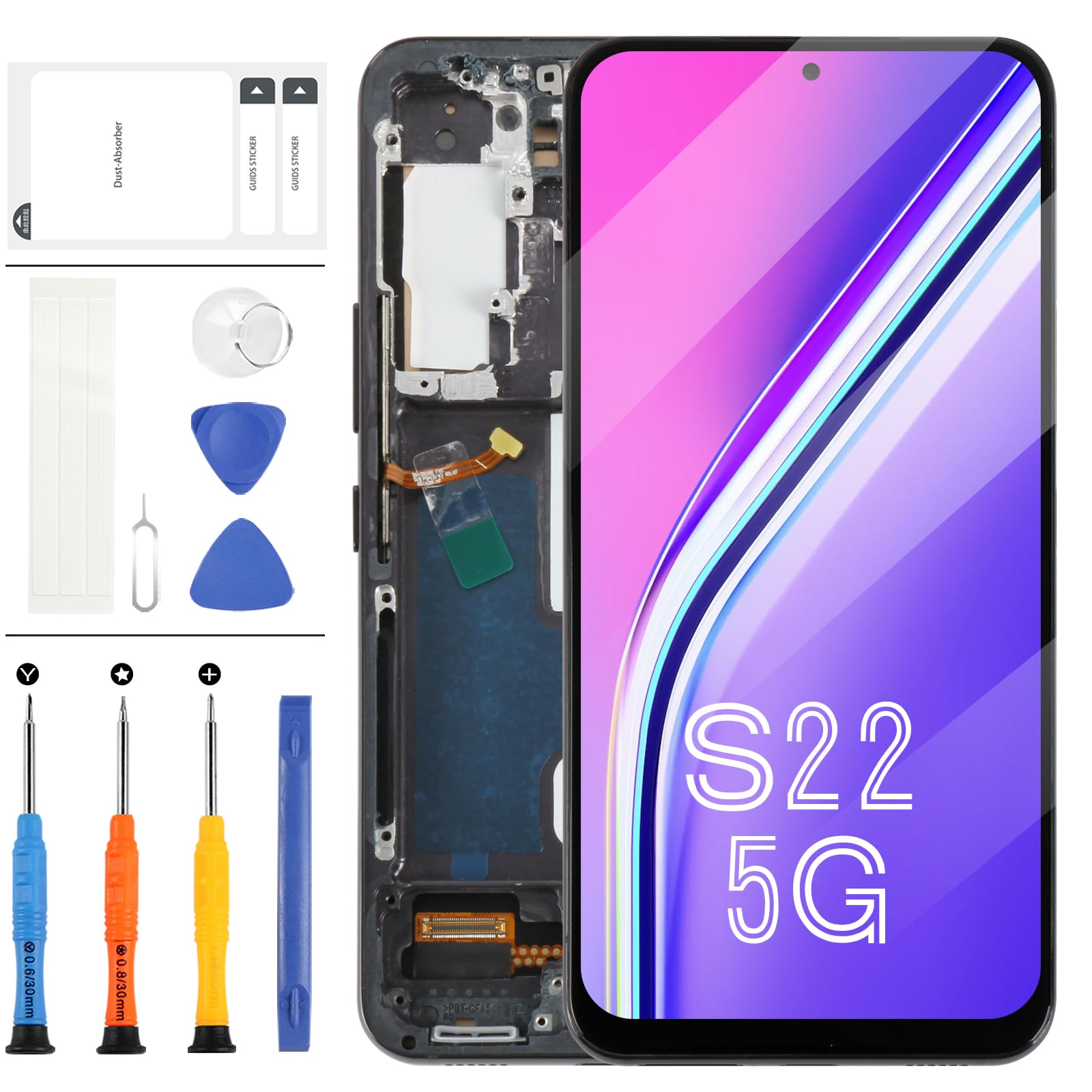 LADYSON Schermo LCD per Samsung Galaxy S22 5G S901, Nero