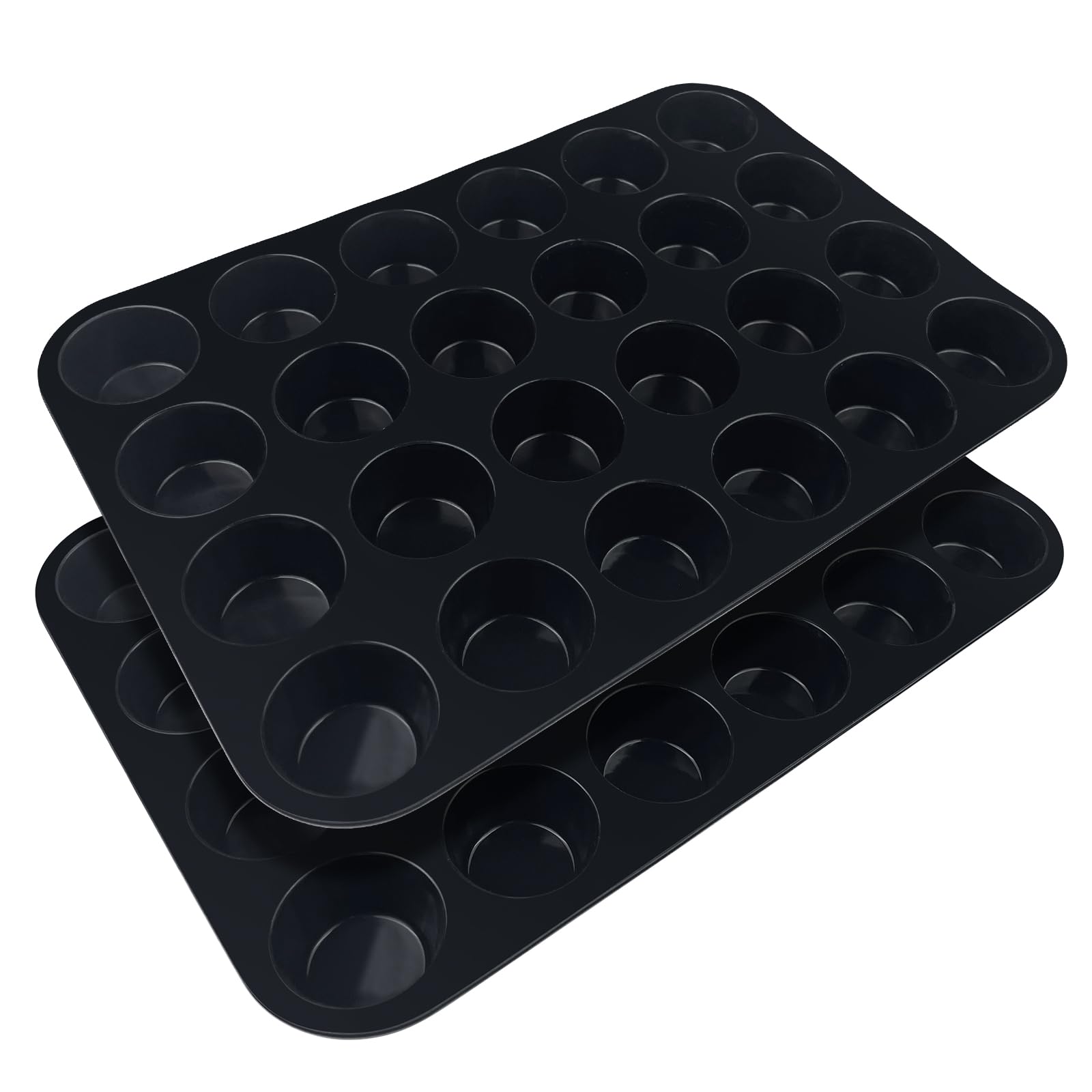 Fousenuk Mini Teglia Muffin, 2 Pezzi Stampo Muffin Stampi SiliconeTeglia per Forno, 33×22×2.5cm Pirottini Silicone Rivestimento Antiaderente, per, Cupcake, Brownie, Budino, Pasticceria, Nero