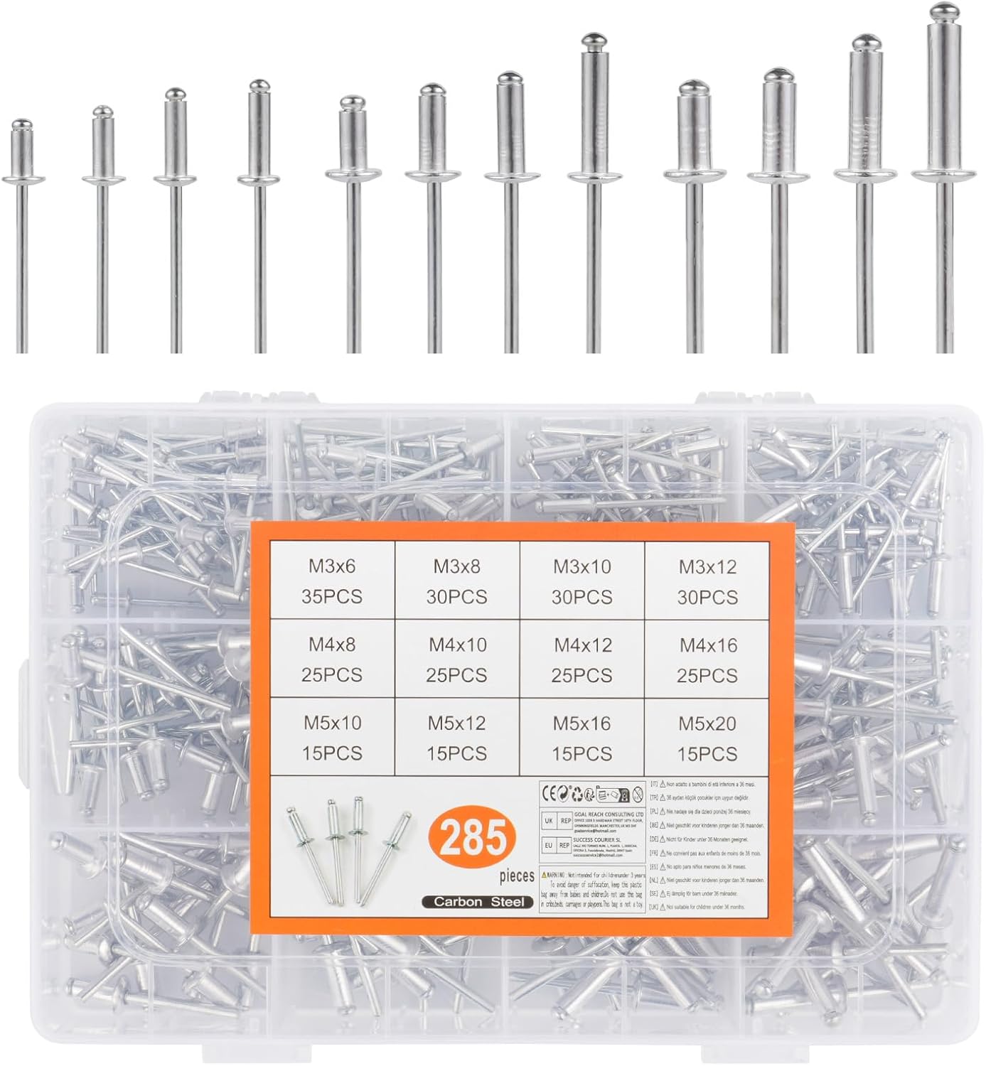 285 Pezzi Rivetti Ciechi in Alluminio, Argento - immagine 1