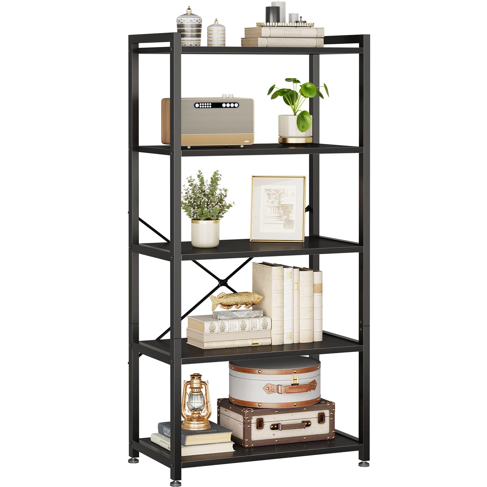 Coleshome Scaffale a 5 Ripiani 20 x 50.8 x 145.5 cm, Negro