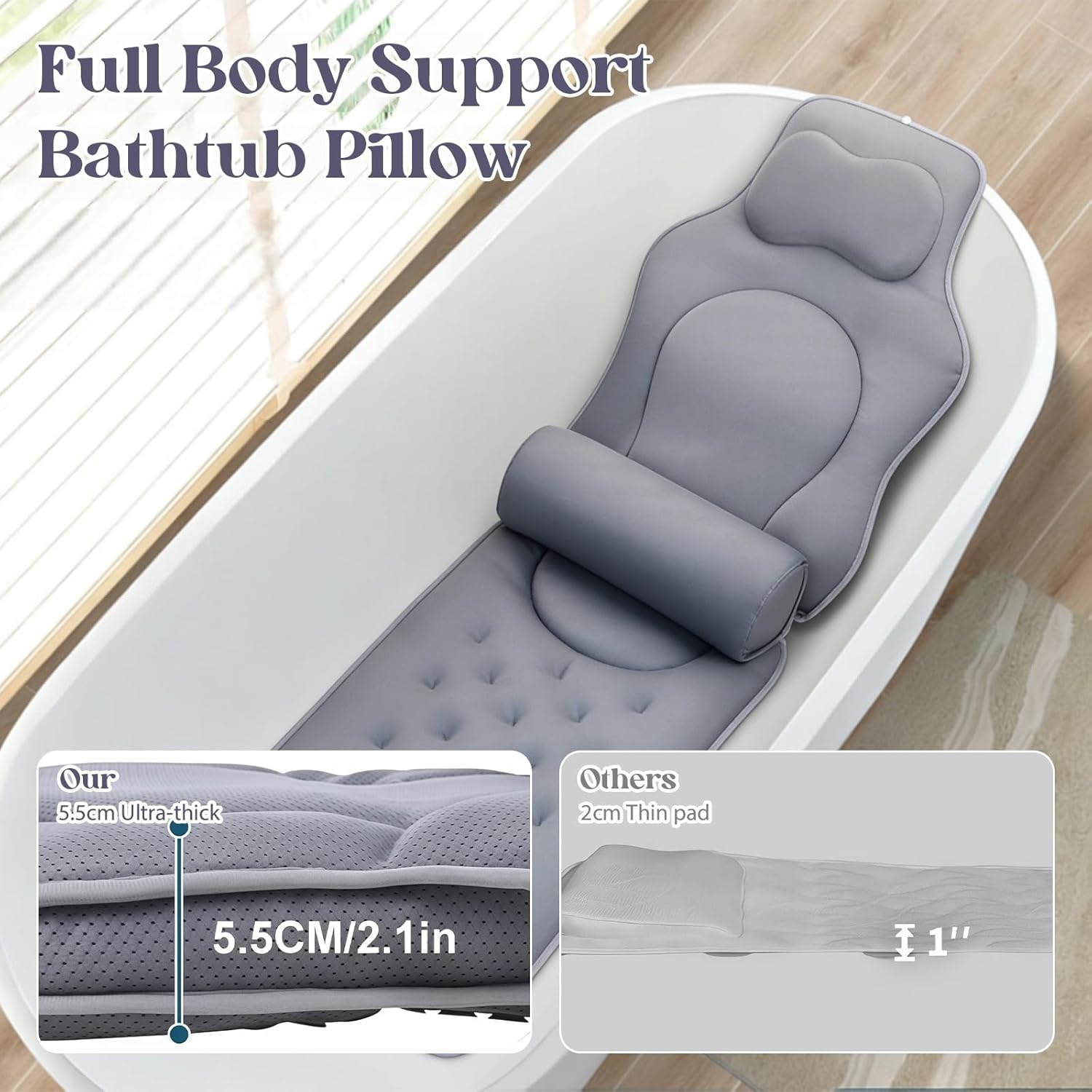 Cuscino per Vasca da Bagno Intero Corpo, Grigio - immagine 5