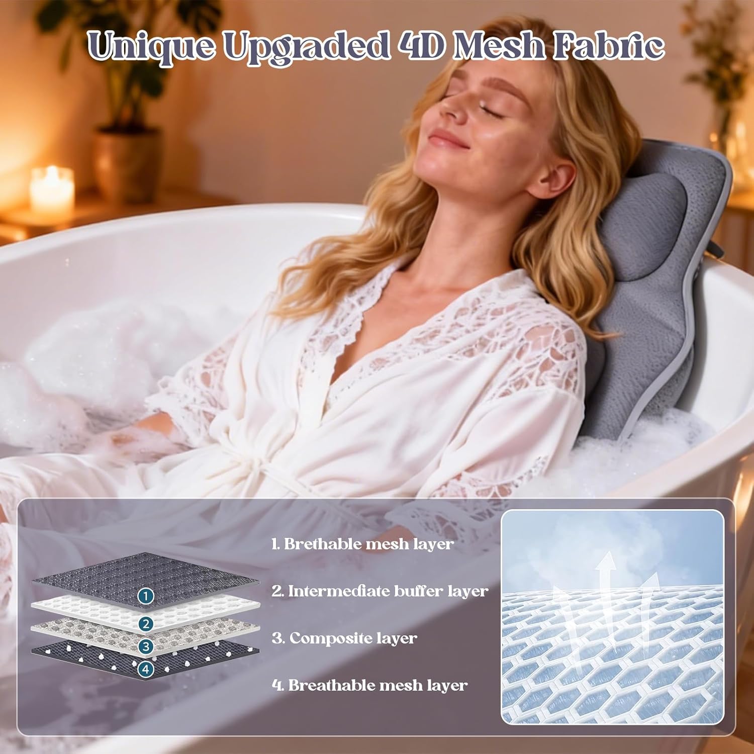 Cuscino per Vasca da Bagno Intero Corpo, Grigio - immagine 6