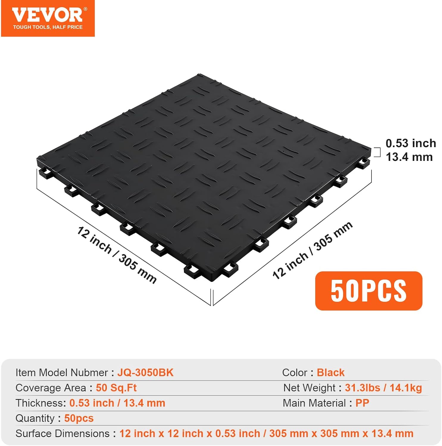 Vevor Piastrelle per Garage ad Incastro 50 Pezzi, Nero - immagine 7