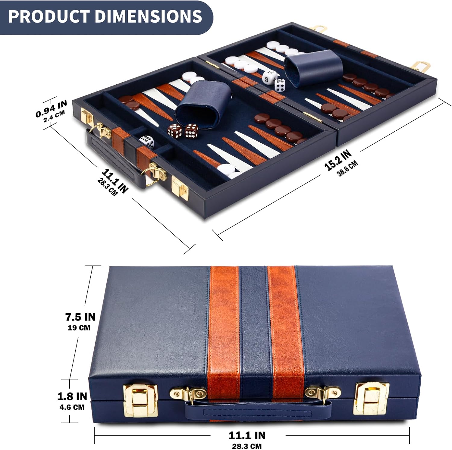 Set Backgammon da Viaggio 11 Pollici, Blu Marino - immagine 2