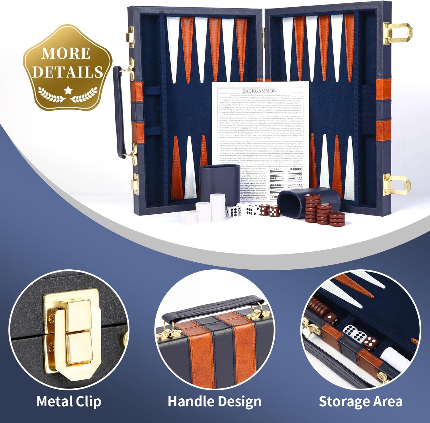 Set Backgammon da Viaggio 11 Pollici, Blu Marino - immagine 4