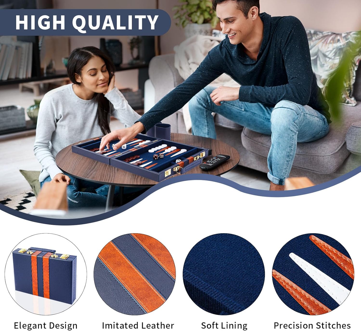 Set Backgammon da Viaggio 11 Pollici, Blu Marino - immagine 6