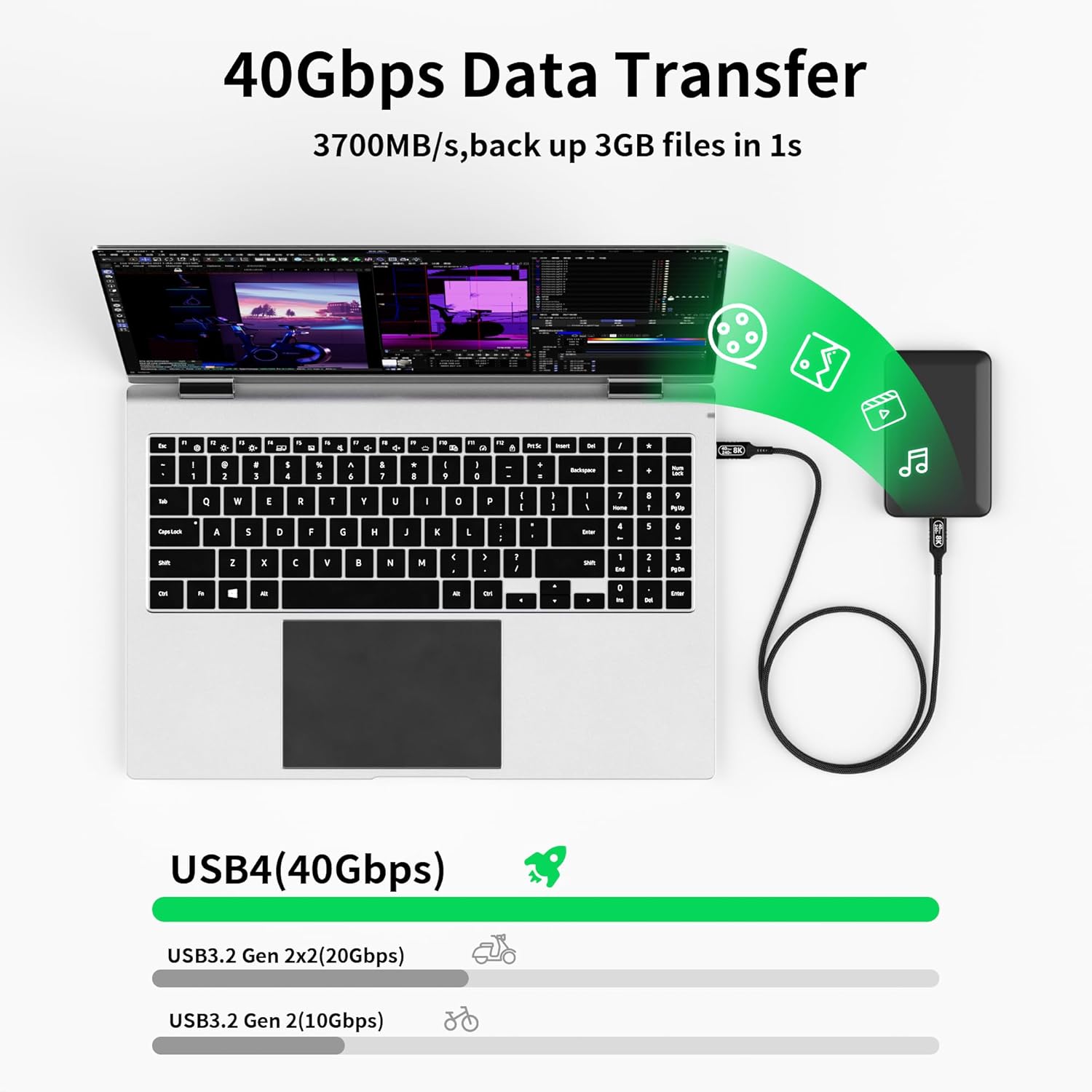 Cavo USB Type-C Thunderbolt 4 - 3m, 40Gbps - immagine 2