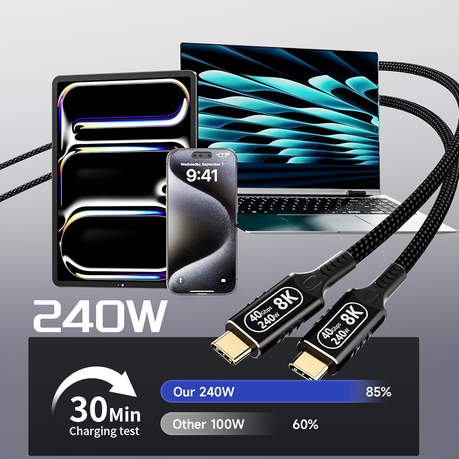 Cavo USB Type-C Thunderbolt 4 - 3m, 40Gbps - immagine 3