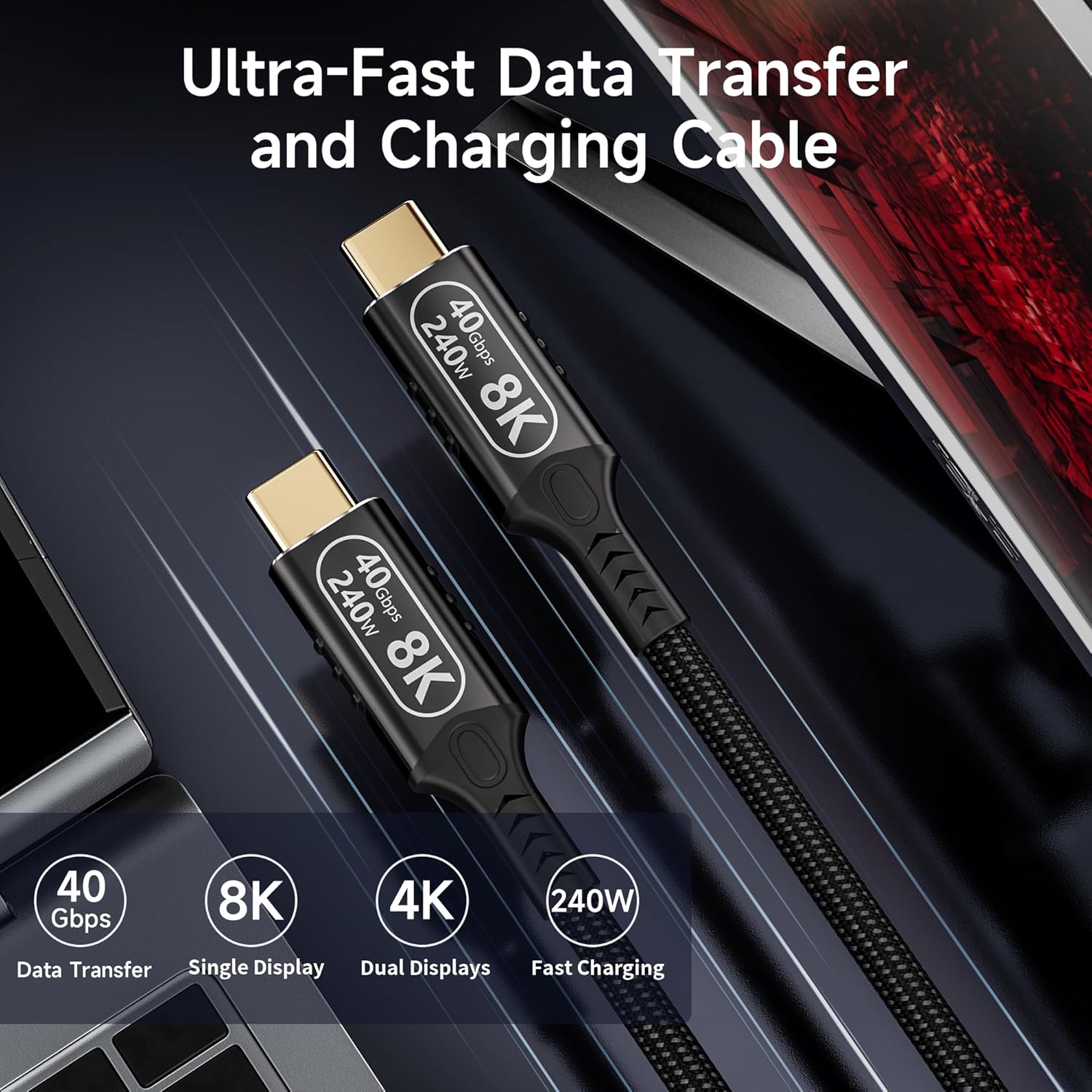 Cavo USB Type-C Thunderbolt 4 - 3m, 40Gbps - immagine 4