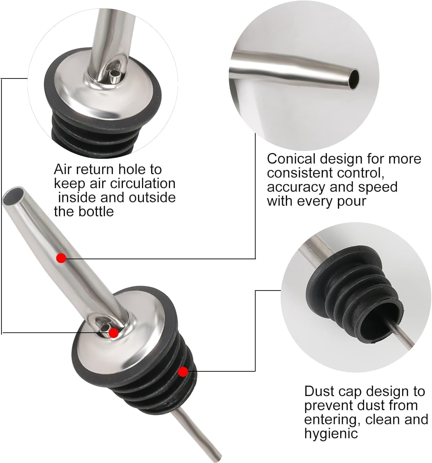 12 Pezzi Versatori in Acciaio Inox con Cappucci - immagine 3