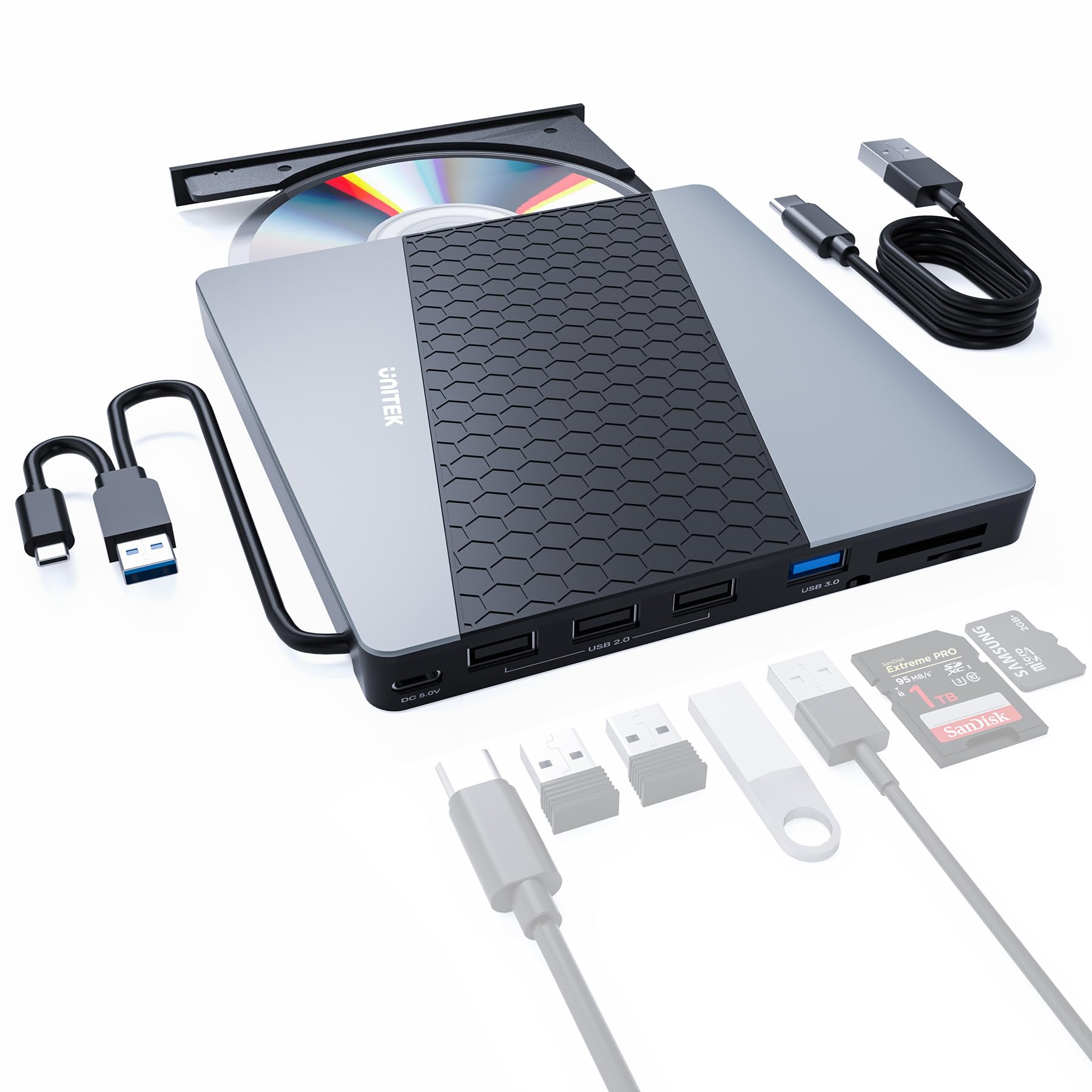 Unitek Unità CD DVD Esterna USB3.0/USB C 6-in-1