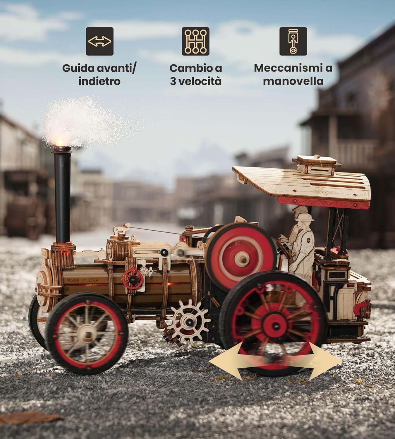 Rokr Puzzle 3D Legno Auto Motore a Vapore - immagine 2