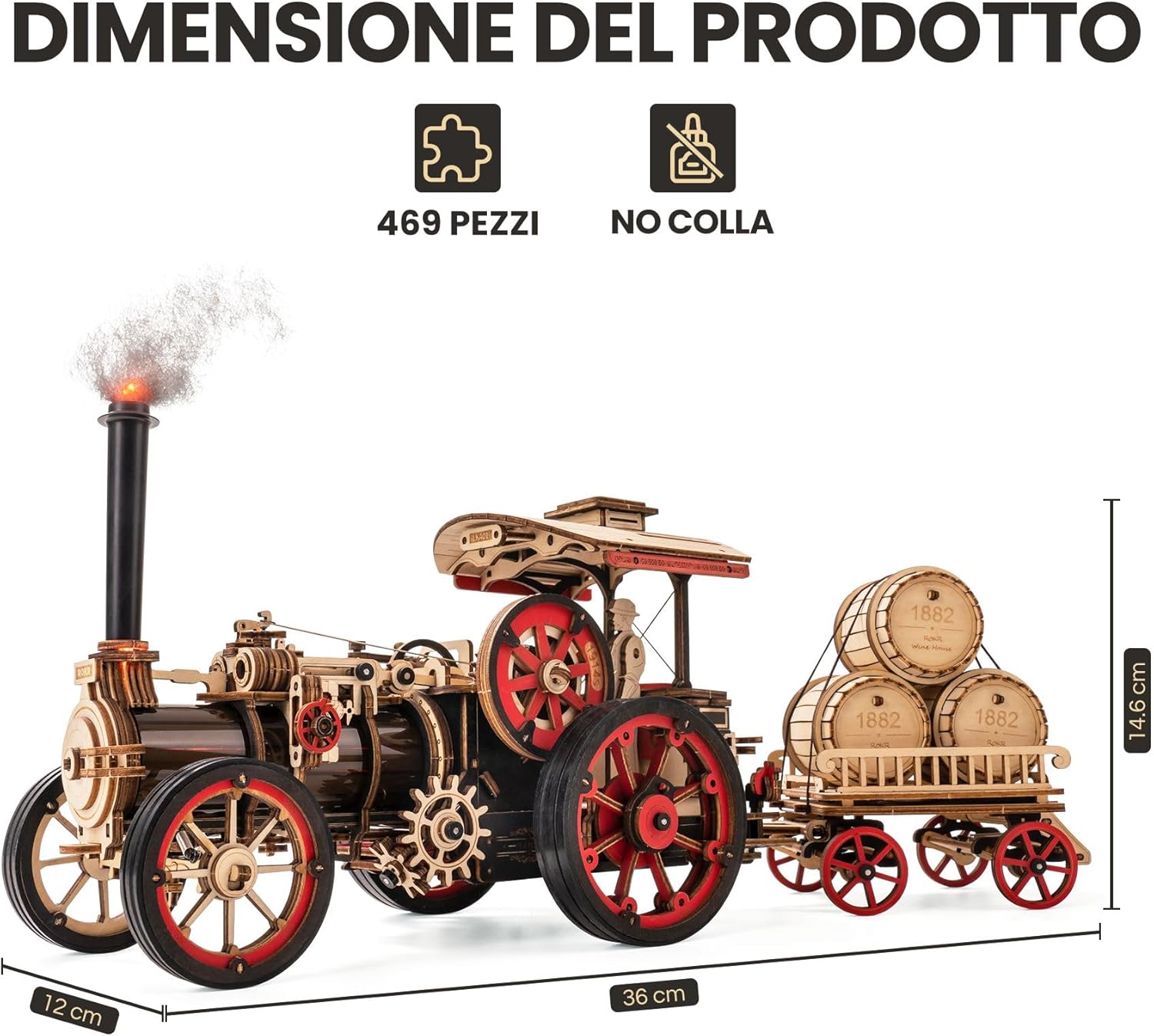 Rokr Puzzle 3D Legno Auto Motore a Vapore - immagine 4
