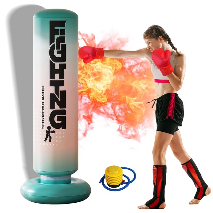 Sacco da Boxe Gonfiabile con Supporto: 180 cm Sacco da Boxe Gonfiabile con Supporto con Pompa ad Aria, Sacco da Boxe con Supporto per l'allenamento di Boxe per Adolescenti e Adulti Aiuta a