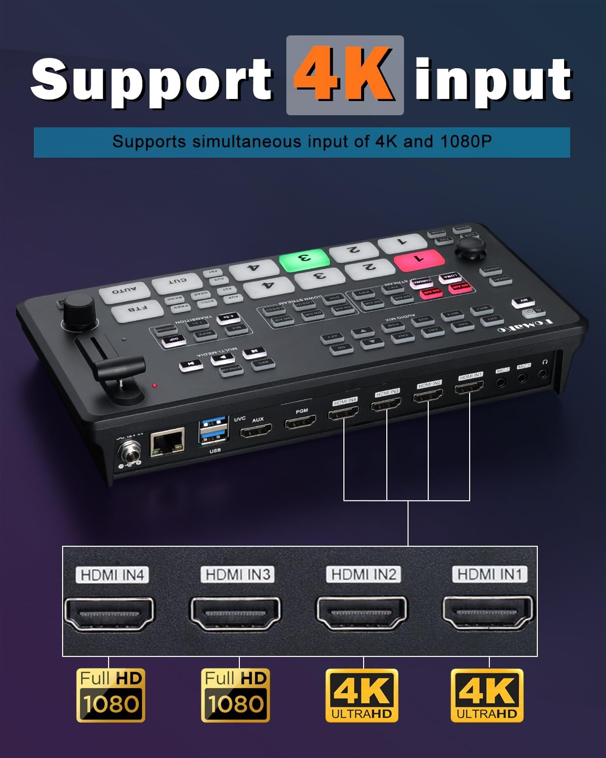 Fomako 4K Mixer Switcher Video Live Streaming M1 - immagine 2