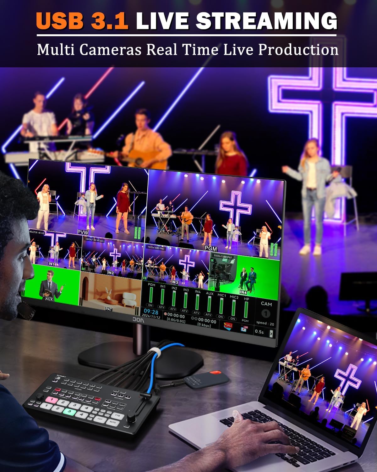 Fomako 4K Mixer Switcher Video Live Streaming M1 - immagine 6
