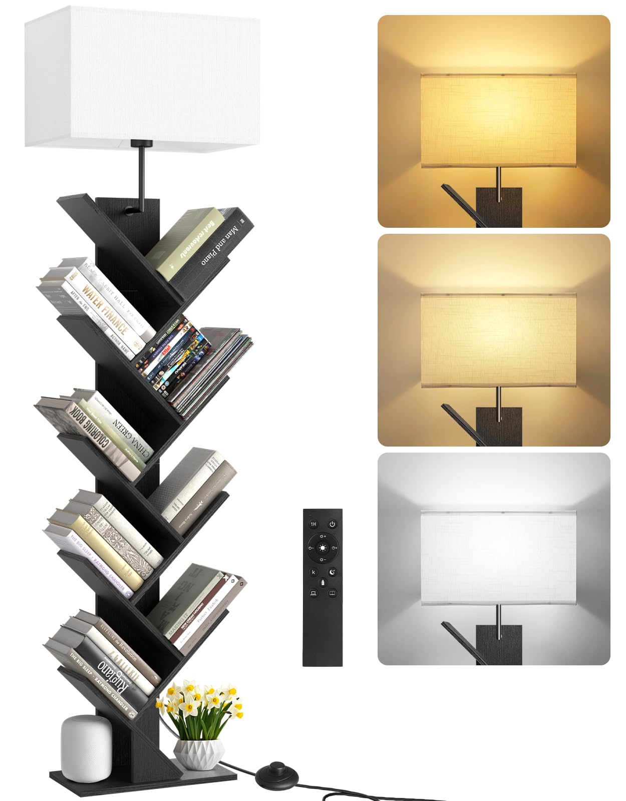 Libreria ad Albero 9 Ripiani con Luce e Telecomando