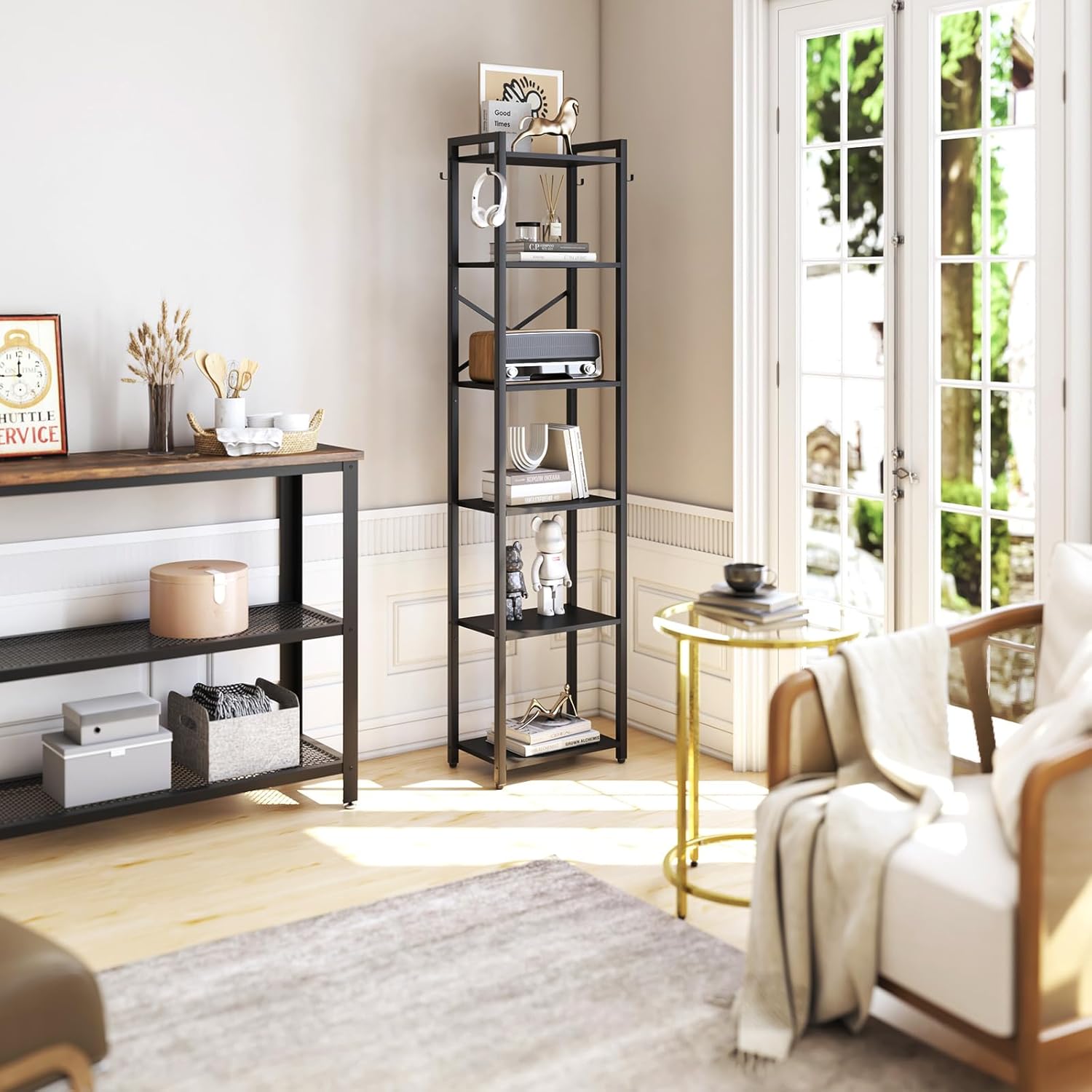 Ymyny Scaffale a 6 Livelli Stile Industriale, Nero - immagine 4