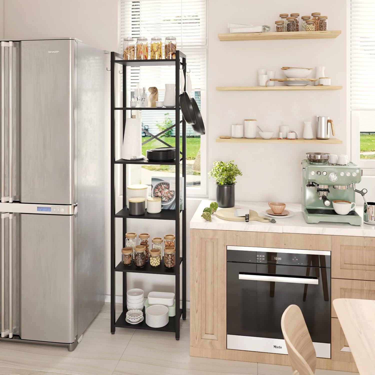 Ymyny Scaffale a 6 Livelli Stile Industriale, Nero - immagine 5