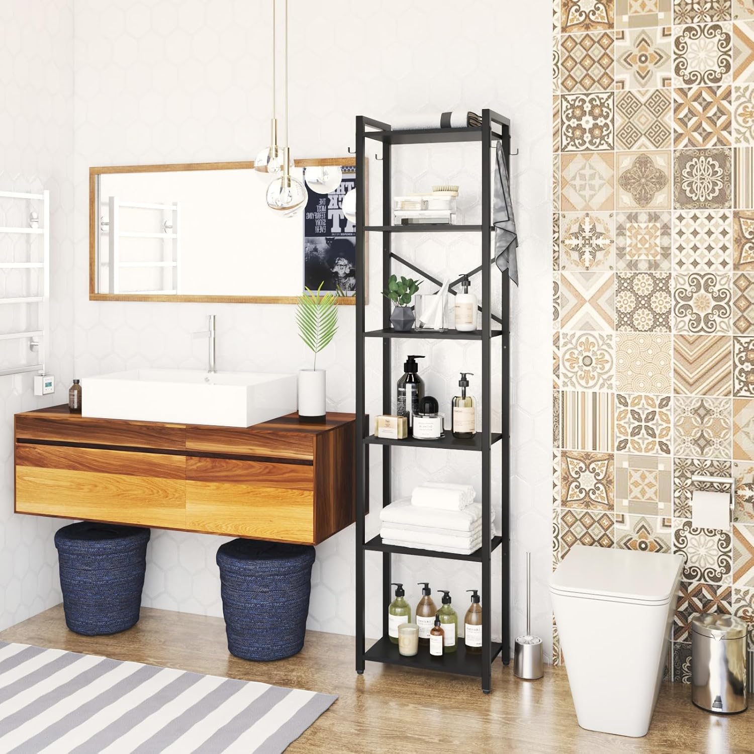 Ymyny Scaffale a 6 Livelli Stile Industriale, Nero - immagine 6