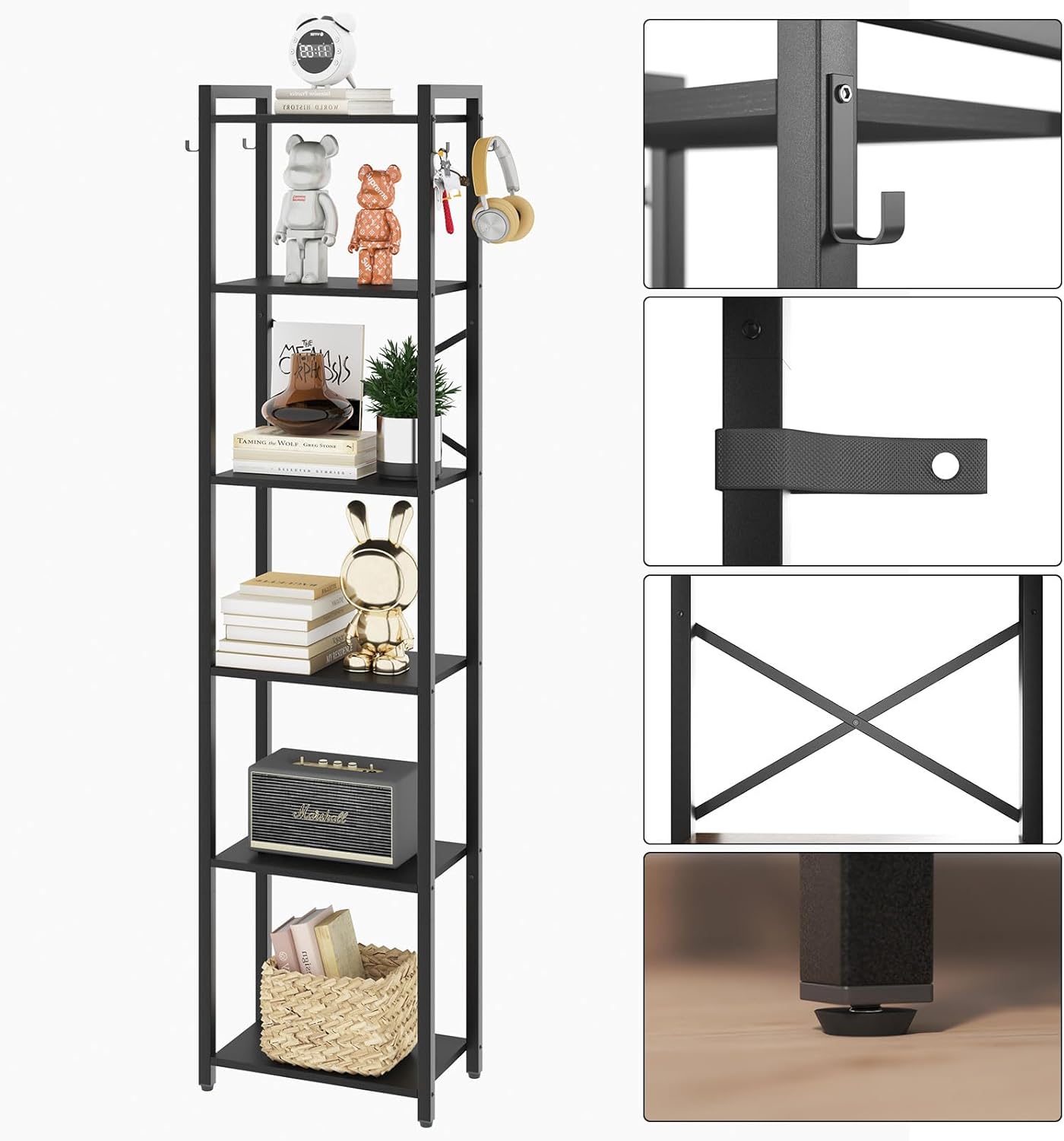 Ymyny Scaffale a 6 Livelli Stile Industriale, Nero - immagine 8