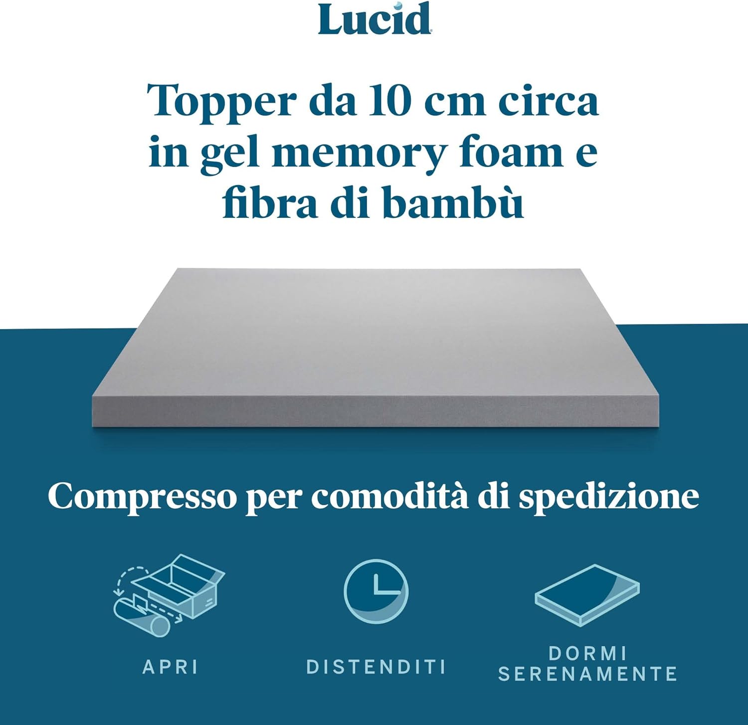 Lucid Topper 10 cm Memory Foam Gel Rinfrescante, Singolo - immagine 2