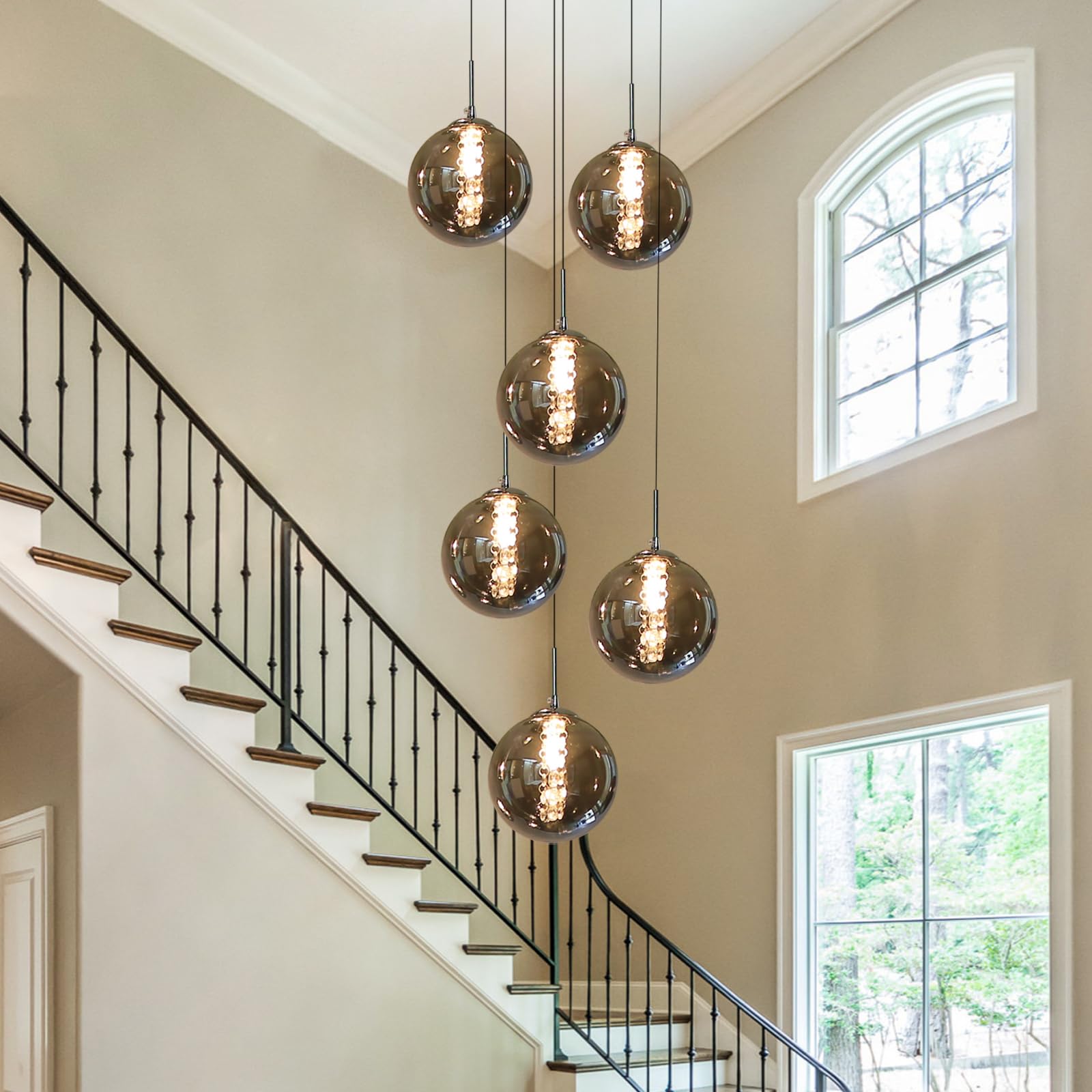 Cbjktx Lampada a Sospensione 6 Luci, Grigio