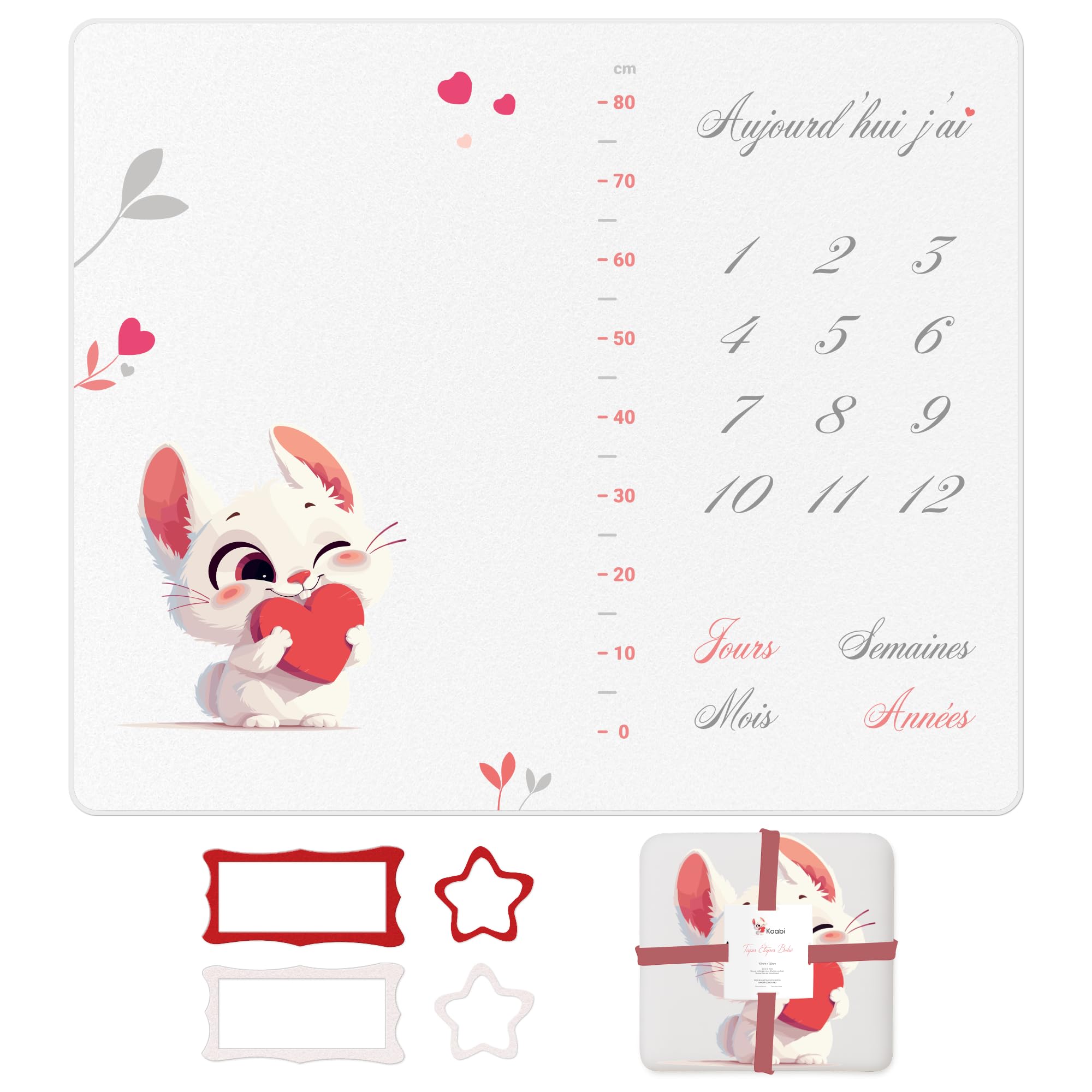 Coperta Passo-Bambino Francese 120x100cm, Coniglio e Cuori