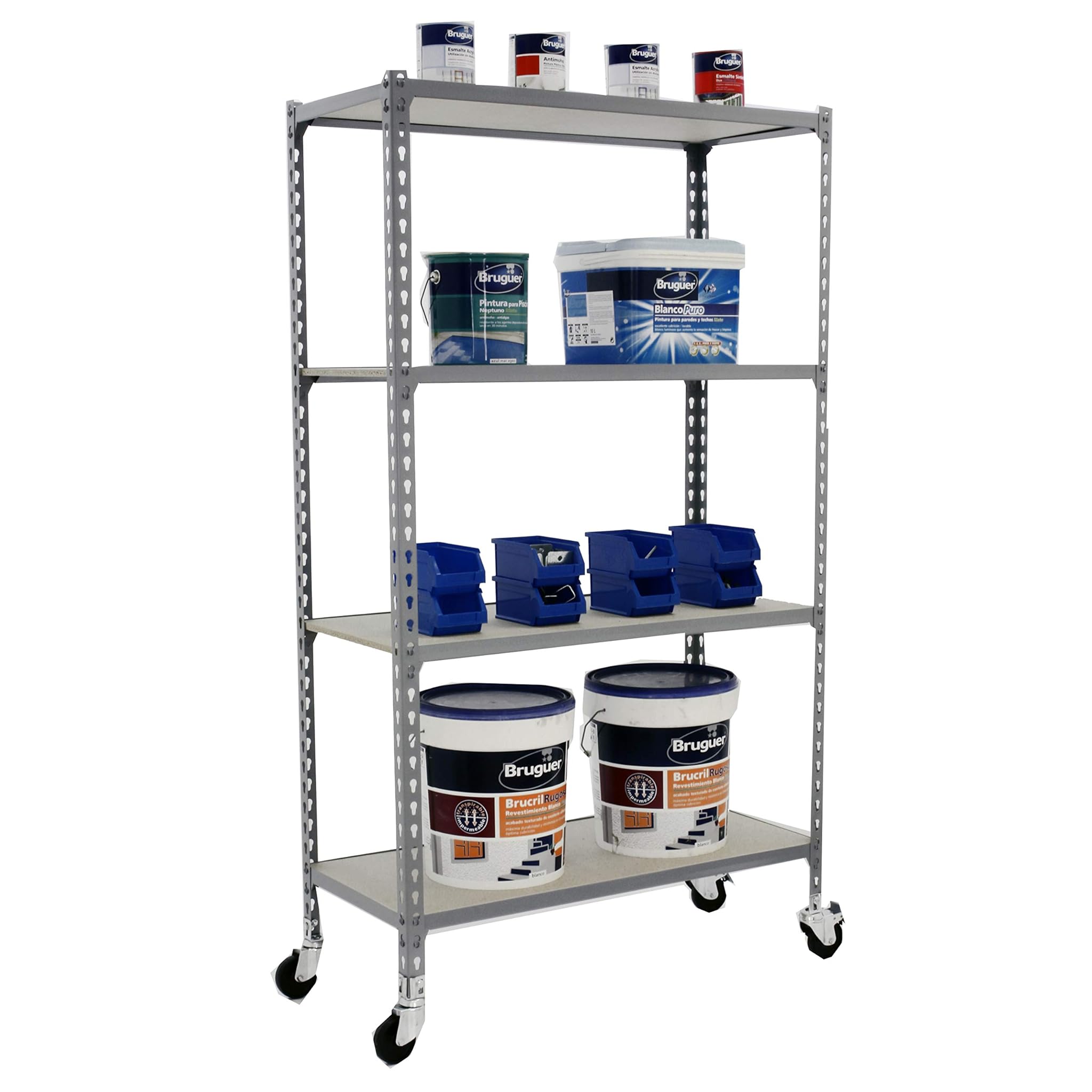 Simon Rack Scaffale Metallo Garage 4 Ripiani, Grigio/Legno