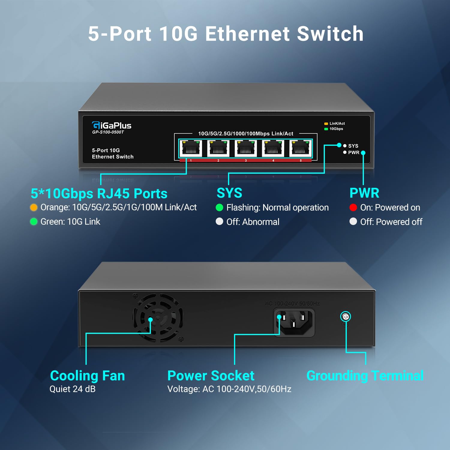 Switch Ethernet 5 porte 10 Gb Gigaplus - immagine 2