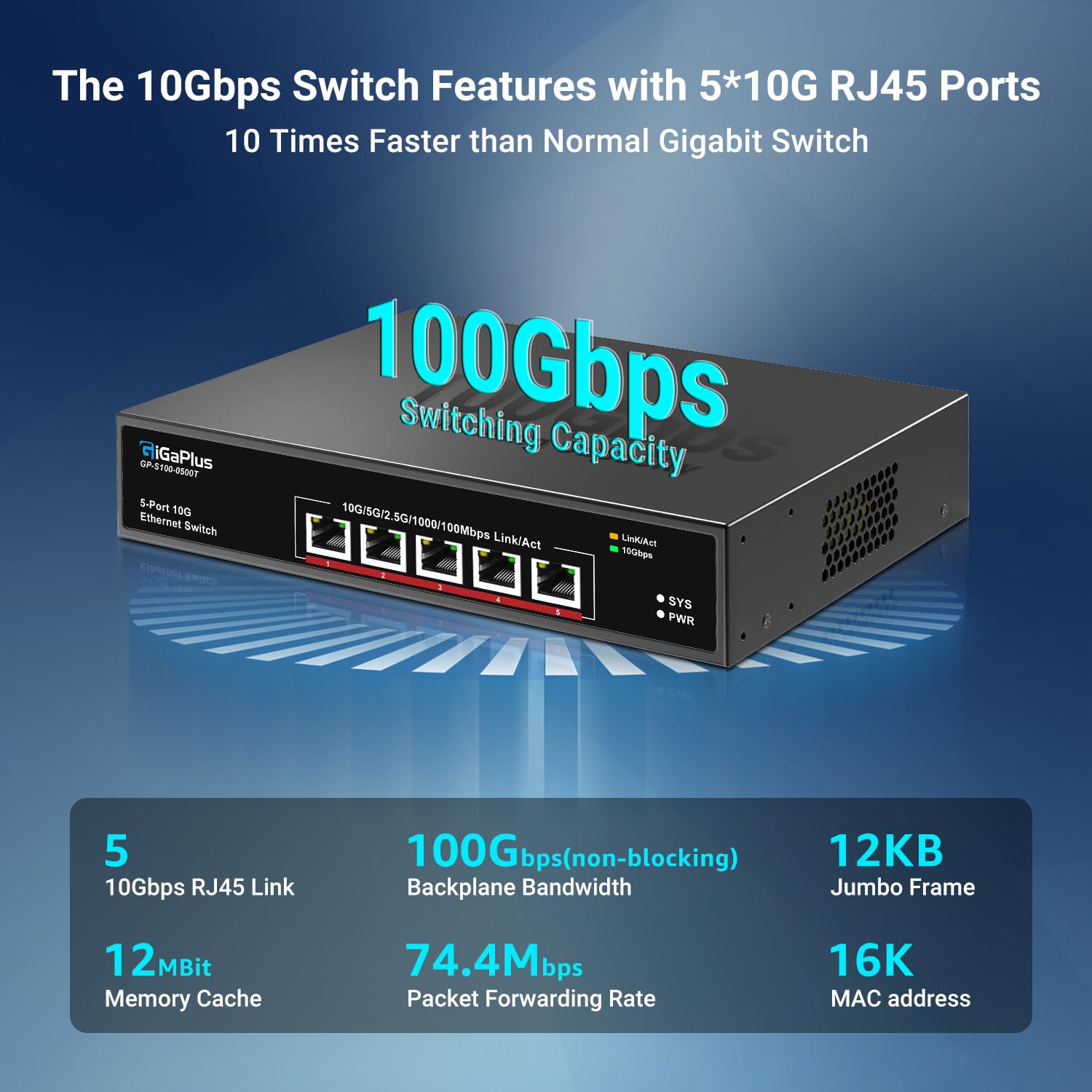 Switch Ethernet 5 porte 10 Gb Gigaplus - immagine 3