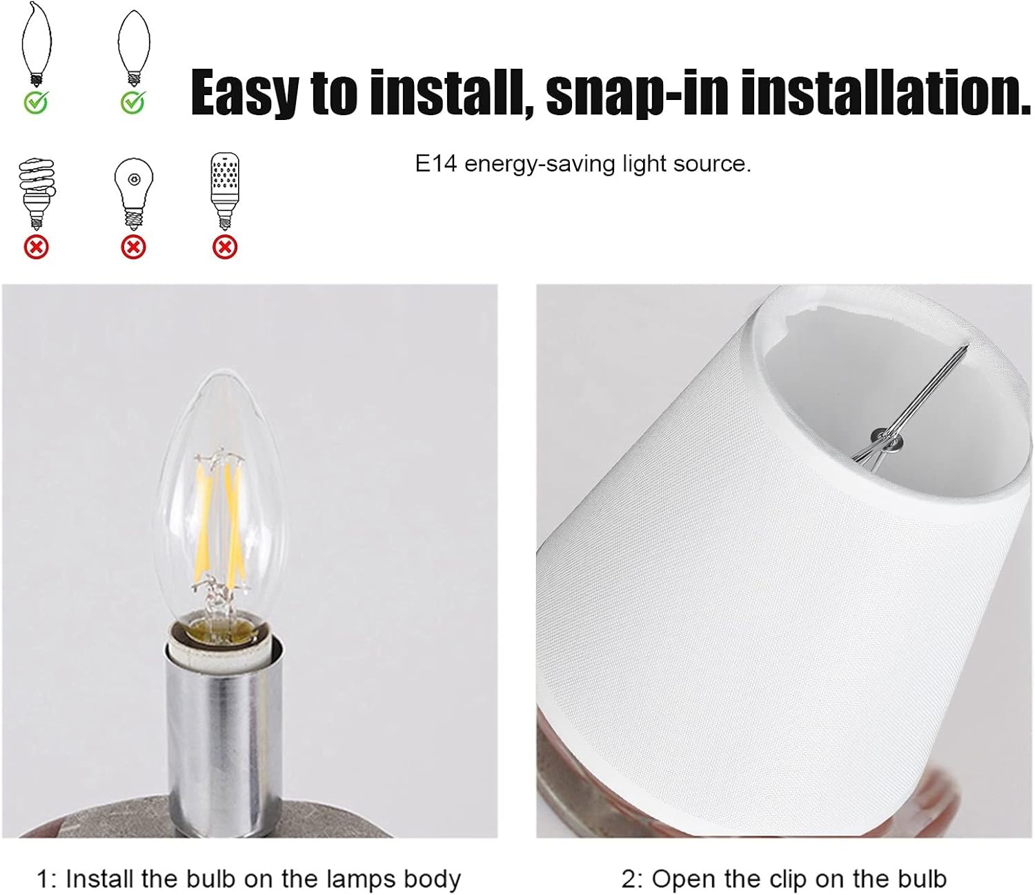 2 Pezzi Paralumi per Lampade in Tessuto, E14 - immagine 2