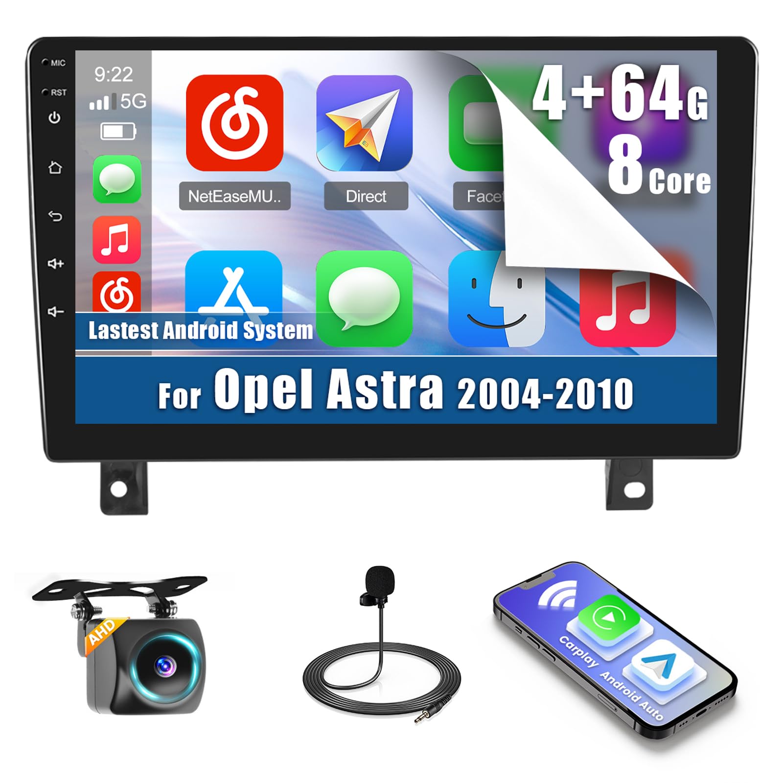 Autoradio 8 Core 4+64GB 9" per Opel Astra 2004-2010