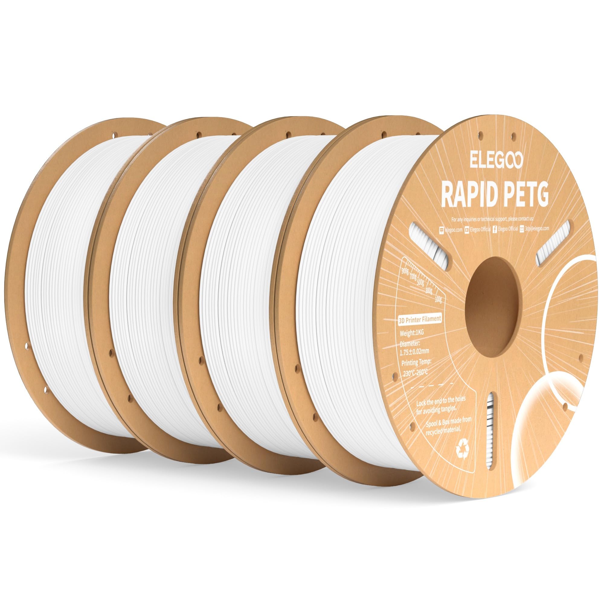 Elegoo Rapido Filamento PETG 1,75mm 4kg, Bianco