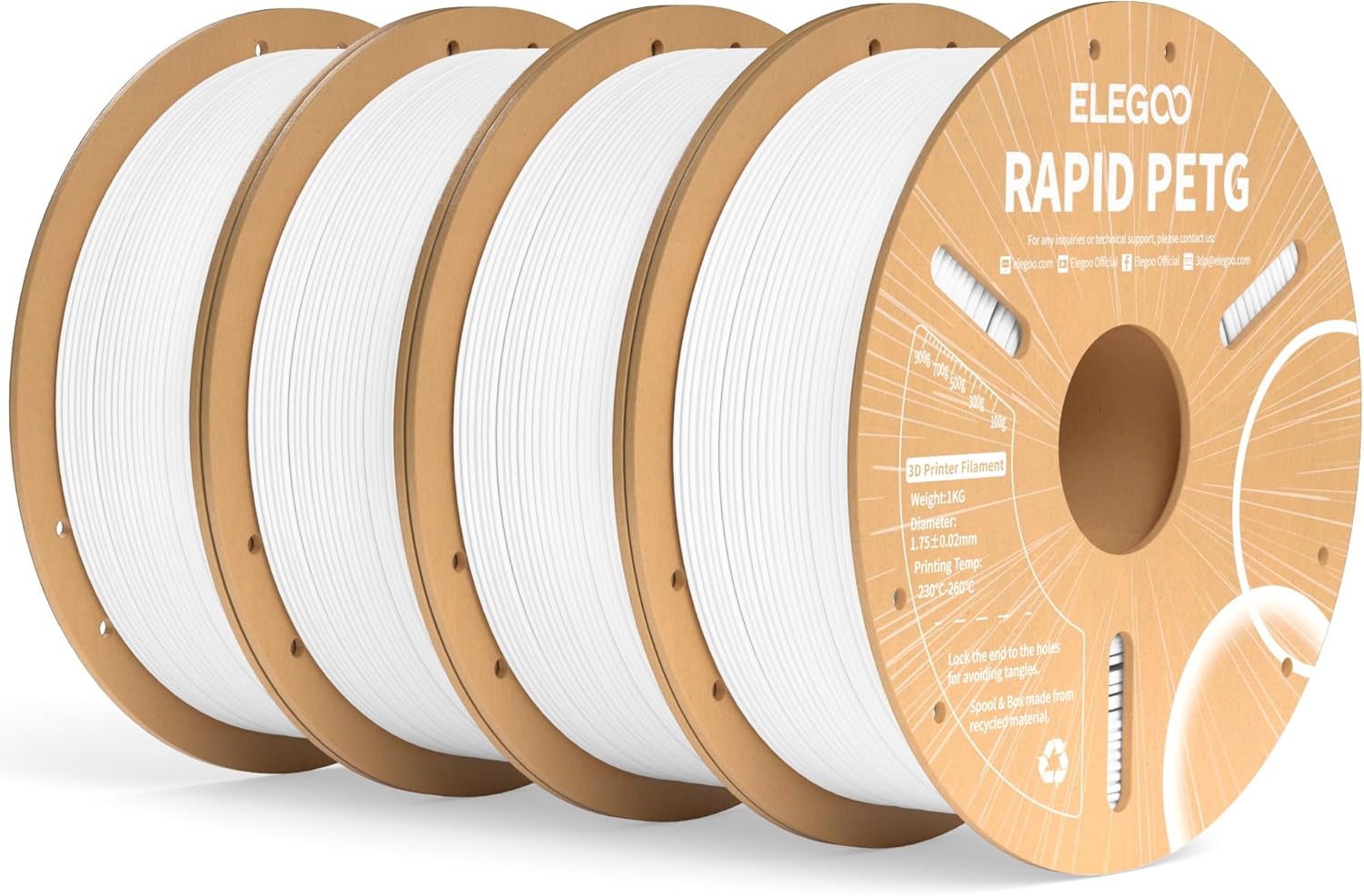 Elegoo Rapido Filamento PETG 1,75mm 4kg, Bianco - immagine 1