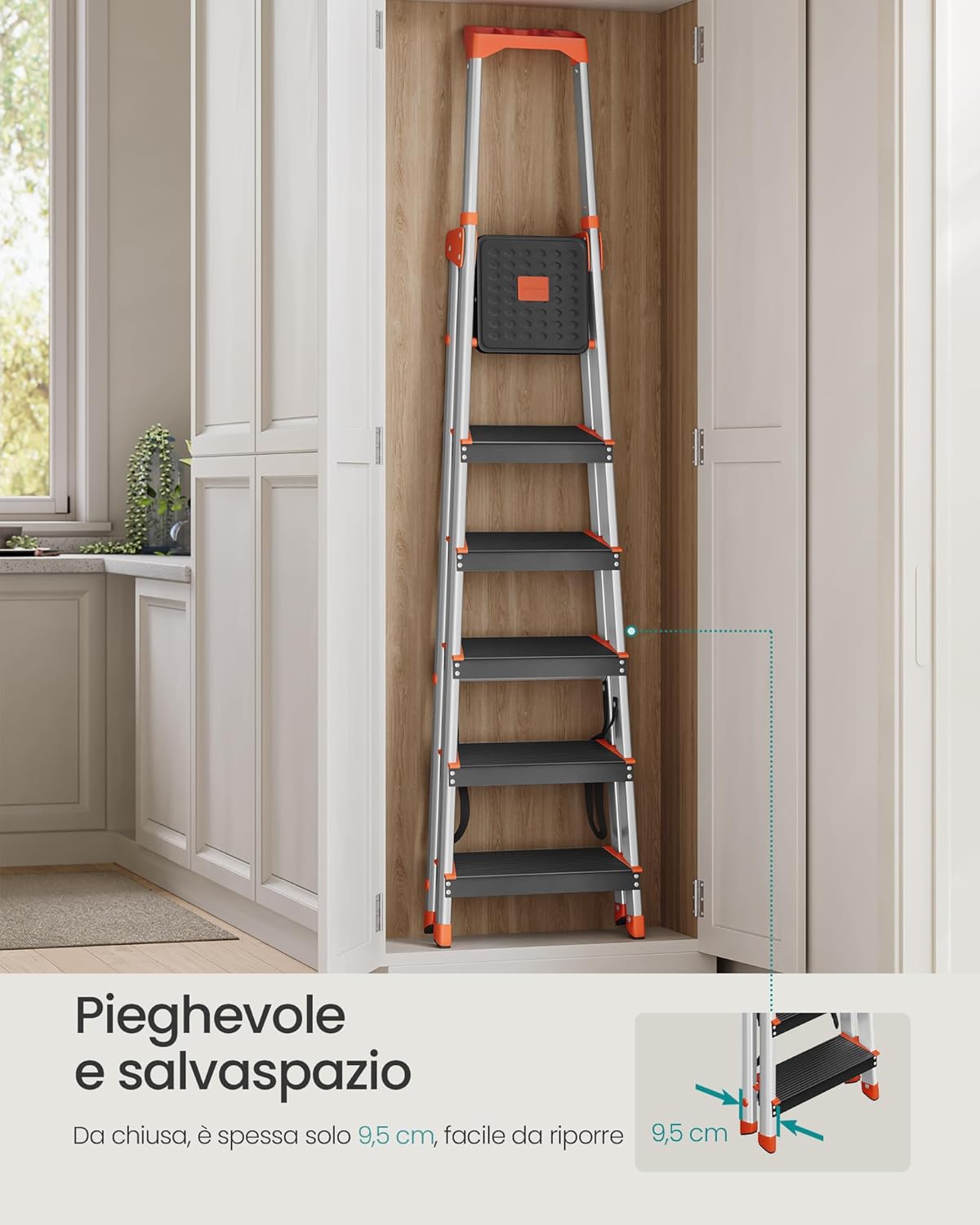Songmics Scaletta Pieghevole 6 Gradini Alluminio 150kg - immagine 4