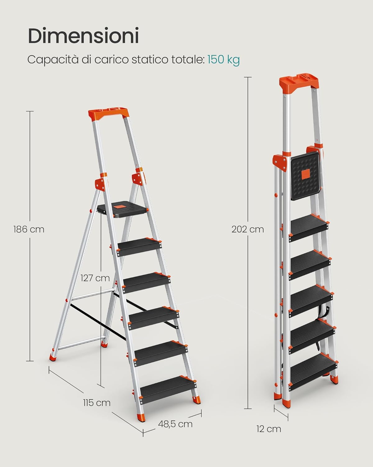 Songmics Scaletta Pieghevole 6 Gradini Alluminio 150kg - immagine 6